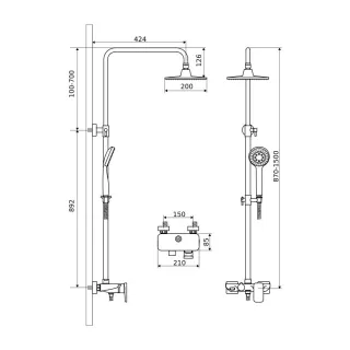 Excellent Altar zestaw prysznicowy ścienny z deszczownicą 20 x 20 cm, z wylewką, czarny mat AREX.SY.781BL