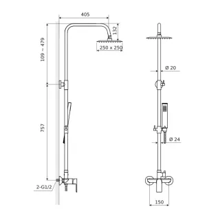 Excellent Glad Rain zestaw prysznicowy ścienny z deszczownicą 25 cm, czarny soft ARNL.1181BS