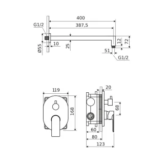 Excellent Glad zestaw prysznicowo-wannowy podtynkowy z deszczownicą 20 cm, 2 funkcyjny, chrom ARNL.SET.1145CR