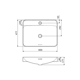 Actima Holmi 59 umywalka nablatowa/wpuszczana 59x47 cm prostokątna z otworem na baterię, biały połysk CEAC.3201.590.WH
