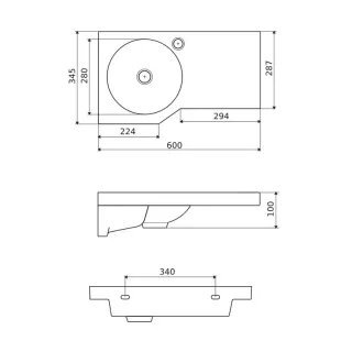 Excellent Be Spot umywalka wisząca Solid Surface 60x34 cm lewa z otworem na baterię, biały połysk CEEX.2301.600.WH