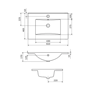 Excellent As umywalka meblowa 61x46,5 cm prostokątna z otworem na baterię, biały połysk CEEX.3617.600.WH