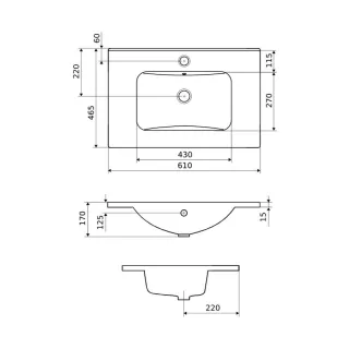 Excellent Pik umywalka meblowa 61x46,5 cm prostokątna z otworem na baterię, biały połysk CEEX.6517.600.WH