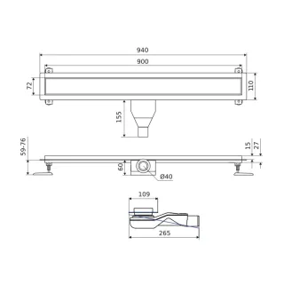 Excellent Stilio odpływ liniowy 90 cm z kołnierzem ruszt dekoracyjny, złoty szczotkowany INEX.1515.900.R.GB