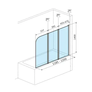 Axel Fliper parawan nawannowy 120x140 cm 3-częściowy prawy, powłoka Clean Control, chrom KAAX.1309.1200.PR
