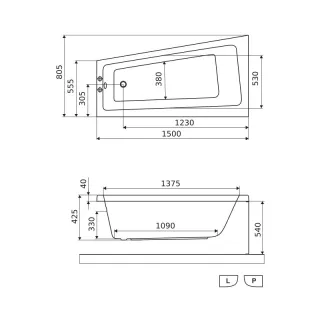 Excellent Ava Side wanna narożna 150x80 cm lewa, biały połysk WAEX.AVL15WH