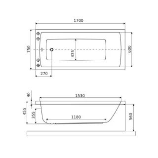 Excellent Aquaria wanna prostokątna 170x75 cm, biały połysk WAEX.AQU17WH