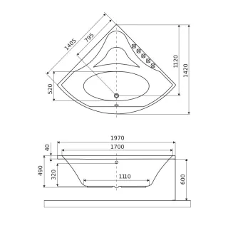 Excellent Glamour wanna narożna 140x140 cm, biały połysk WAEX.GLA14WH