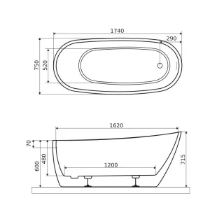 Excellent Comfort 2.0 wanna owalna 175x75 cm wolnostojąca, biały połysk WAEX.CMP2.17WH