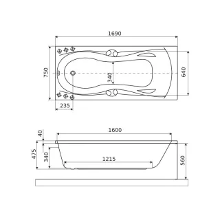 Excellent Canyon II wanna prostokątna 170x75 cm biały połysk, 2 uchwyty, chrom WAEX.CNN17WHC