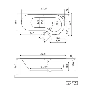 Excellent Be Spot wanna narożna 160x80 cm lewa, biały połysk WAEX.BSL16WH