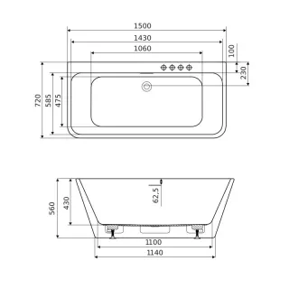 Excellent Lila 2.0 wanna prostokątna 150x72 cm przyścienna, biały połysk WAEX.LIL2.150.WHP