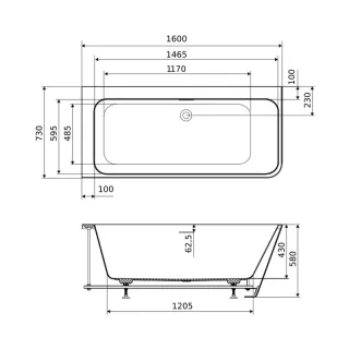 Excellent Lila 2.0 wanna prostokątna 160x73 cm narożna lewa, biały połysk WAEX.LIL2.160L.WHN