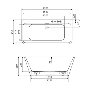 Excellent Lila 2.0 wanna prostokątna 170x75 cm przyścienna, biały połysk WAEX.LIL2.170.WHP
