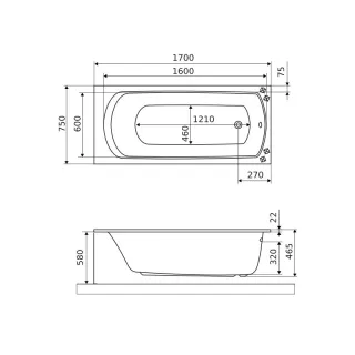Excellent Lamia Slim wanna prostokątna 170X75 cm biały połysk WAEX.LAM17WHS