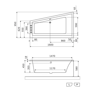 Excellent M-Sfera Slim wanna narożna 160x95 cm prawa, bialy połysk WAEX.MSP16WHS