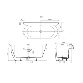 Excellent Oceana 2.0 Wanna wolnostojąca narożna prawa, 165x75, biały połysk WAEX.OCE2.165NP.WH