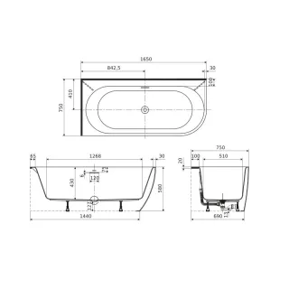 Excellent Oceana 2.0 Wanna wolnostojąca narożna lewa, 165x75, biały połysk WAEX.OCE2.165NL.WH
