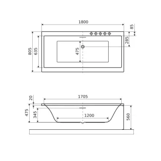 Excellent Pryzmat Slim 2.0 Wanna Prostokątna 180x80 cm, biały połysk WAEX.PRY2.18WHS