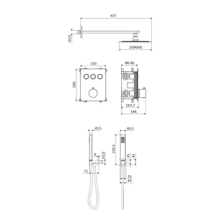 Excellent Krotos zestaw prysznicowo-wannowy bateria podtynkowa, 3 funkcyjna, termostatyczny, wylewka kaskadowa, chrom AREX.SET.8