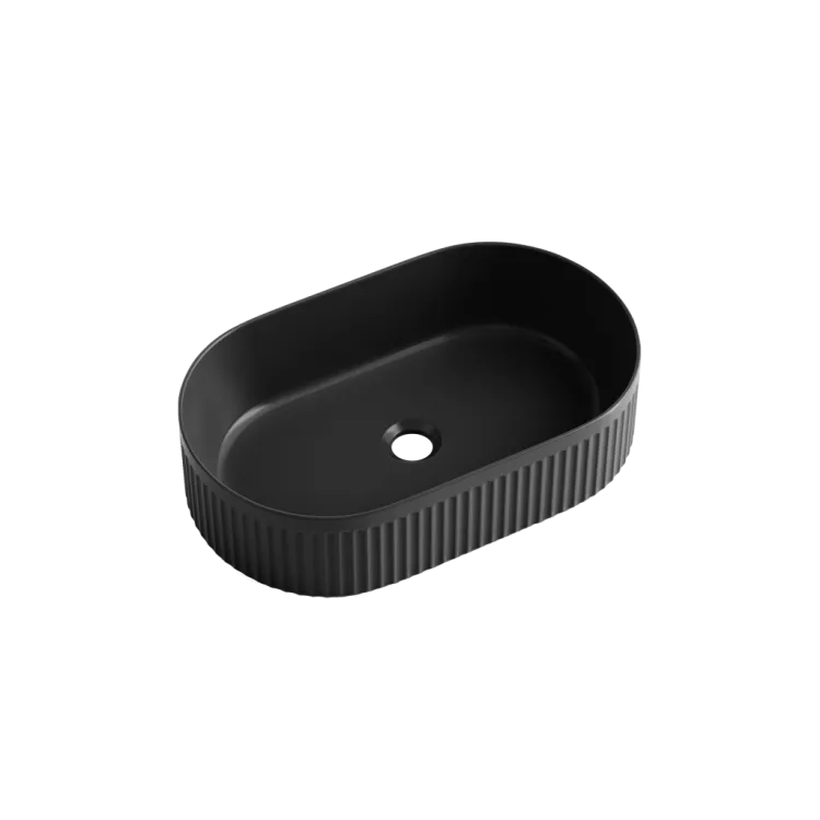 Invena UMYWALKA NABLATOWA GLAMOUR 50 CM OWALNA RYFLOWANA, CZARNY MAT CE-63-W05-L
