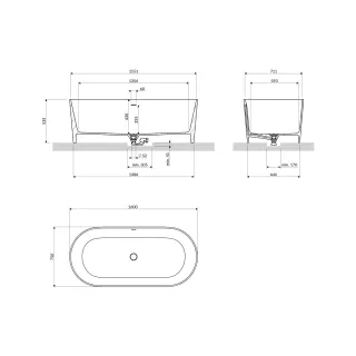 Omnires OVO M+ wanna wolnostojąca z przelewem 160 x 75 cm, biały mat OVO160WWZPBM