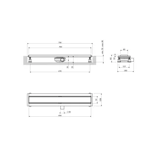 Omnires LOWFIX pryszn. odpływ liniowy z maskownicą do wklejenia płytek, 70 cm, srebrny półmat LOWFIX70TSL