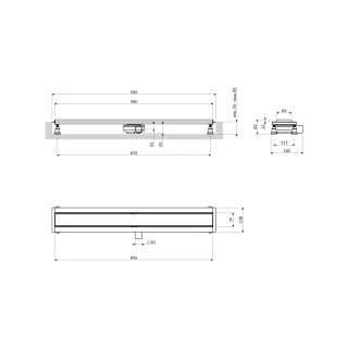 Omnires LOWFIX pryszn. odpływ liniowy z maskownicą do wklejenia płytek, 90 cm, srebrny półmat LOWFIX90TSL
