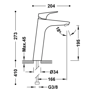 Tres Canigo Bateria umywalkowa wysoka Chrom