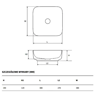 Excellent Cori 38 Umywalka nablatowa 38,5x38,5 cm Biała CEAC.2201.WH