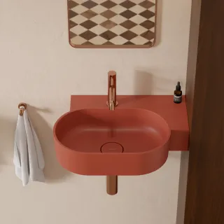 Omnires OVO M+ umywalka nablatowa/wisząca - prawa, 55 x 38 cm, teracotta mat OVO555UWPTE