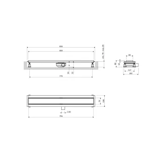Omnires LOWFIX prysznicowy odpływ liniowy z maskownicą pełną, 80 cm, czarny półmat LOWFIX80GBL