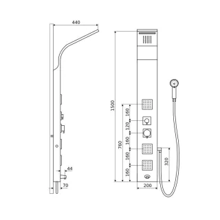 Actima More panel prysznicowy 150x20 cm, stal nierdzewna ARAC.ML9304E