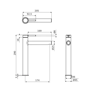 Excellent PI bateria umywalkowa stojąca wysoka, miedziany szczotkowany AREX.1202CB