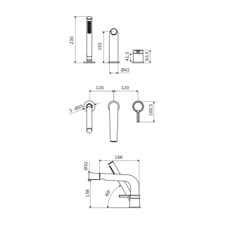 Excellent PI bateria wannowa 3 otworowa, złoty połysk AREX.1233GL
