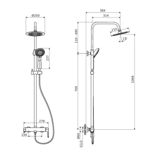Excellent Clever 2.0 zestaw prysznicowy ścienny z deszczownicą 25 cm, złoty szczotkowany AREX.4181GB