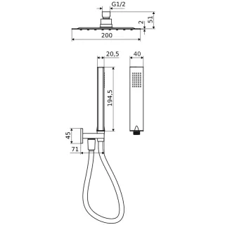Excellent Keria zestaw prysznicowo-wannowy podtynkowy z deszczownicą 25x25 cm, 2 funkcyjny, czarny mat AREX.SET.2045BL