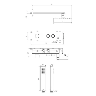 Excellent Krotos zestaw prysznicowo-wannowy podtynkowy z deszczownicą 20x30cm 2 funkcyjny, chrom AREX.SET.8035CR