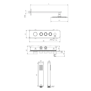 Excellent Krotos zestaw prysznicowo-wannowy podtynkowy z deszczownicą 20x30cm 3 funkcyjny, chrom AREX.SET.8036CR