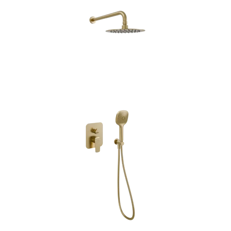 Excellent Clever 2.0 zestaw prysznicowo-wannowy podtynkowy z deszczownicą 25 cm, 3 funkcyjny, złoty szczotkowany AREX.SET.4147GB