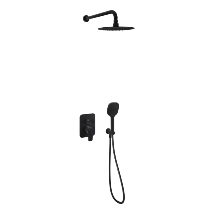 Excellent Clever 2.0 zestaw prysznicowo-wannowy podtynkowy z deszczownicą 25 cm, 3 funkcyjny, czarny soft AREX.SET.4147BS