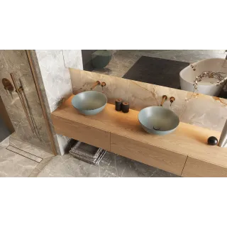 Excellent Design Korek klik-klak umywalkowo bidetowy, korpus złoty szczotkowany, pokrywa ceramiczna mint blue mat ARIN.1485.K.01