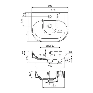 Excellent Oceana umywalka wisząca 50x41 cm owalna z otworem na baterię, biały połysk CEEX.6719.500.WH