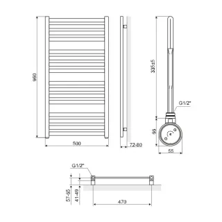 Excellent Horos grzejnik łazienkowy elektryczny 96x50 cm z grzałką elektryczną 400W, czarny soft GREX.HO96.SET.BL