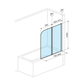 Axel Fliper parawan nawannowy 80x140 cm 2-częściowy prawy, powłoka Clean Control, chrom KAAX.1309.800.PR