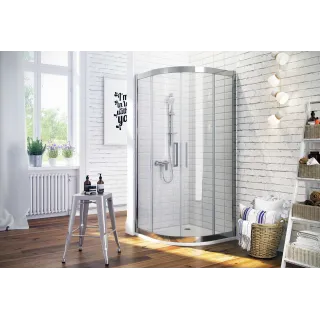 Actima Seria 600 kabina półokrągła 90x90 cm drzwi przesuwne, Clean Control, chrom KAAC.1901.900.LP