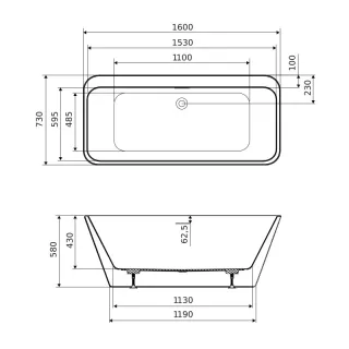 Excellent Lila 2.0 wanna prostokątna 160x73 cm wolnostojąca, biały połysk WAEX.LIL2.160.WHW