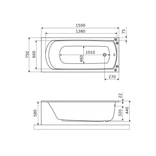 Excellent Lamia Slim wanna prostokątna 150X75 cm biały połysk WAEX.LAM15WHS