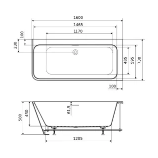 Excellent Lila 2.0 wanna prostokątna 160x73 cm narożna prawa, biały połysk WAEX.LIL2.160P.WHN