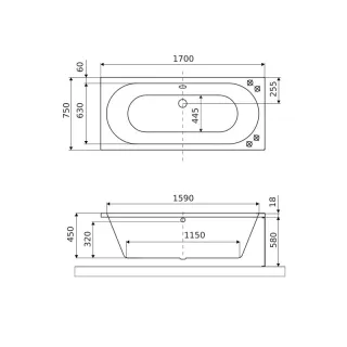 Excellent Oceana Slim wanna prostokątna 170X75 cm czarny mat WAEX.OCE17BLMS